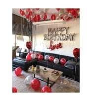 Kırmızı Gümüş Happy Bırthday Balon Seti (sevgililer Seti )