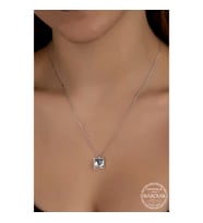 Swarovski Crystal Taşlı Kare Gümüş Kadın Kolye