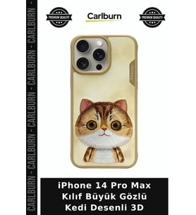 iPhone 14 Pro Max Kılıf Büyük Gözlü Kedi Desenli 3D Stil Sahibi Evcil Hayvan Desen