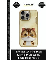 iPhone 14 Pro Max Kılıf Büyük Gözlü Kedi Desenli 3D Stil Sahibi Evcil Hayvan Desen