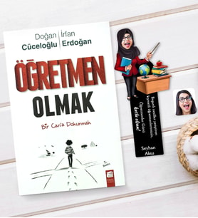 BK Gift Kişiye Özel Tesettürlü Kadın Öğretmen Karikatürlü Ahşap Kitap Ayracı Ve Öğretmen Olmak Kitabı Hediye Seti-1