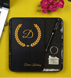 Sevgiliye Hediye Kişiye Özel Metal Kutu İçerisinde Siyah Defter Kalem ve Anahtarlık Hediye Seti