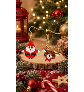 Miyuki Boncuk El Yapımı Minik Noel Baba Ve Geyik Küpe Yılbaşı Christmas Noel