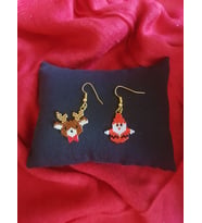 Miyuki Boncuk El Yapımı Minik Noel Baba Ve Geyik Küpe Yılbaşı Christmas Noel