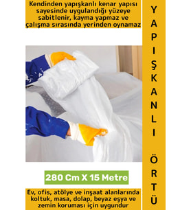 Kendinden Yapışkanlı Tadilat İnşaat Boya Badana Kir Toz Kalıntı Eşya Koruma Örtüsü 280 Cm x 15 Metre