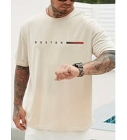 Unisex Boston Tasarım Basklı Tshirt (Bej)