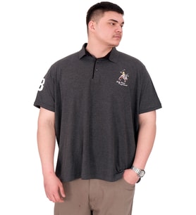 Mode XL Büyük Beden Erkek T-Shirt Polo Yaka Nakış Detaylı U25311 Antrasit