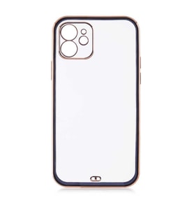 Uyumlu Model Apple iPhone 12 Kılıf Köşeli Gold Şeffaf Kapak (Siyah)