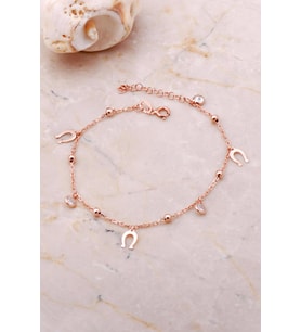 Nal Sallantılı Taşlı Rose Gümüş Toplu Bileklik 3658