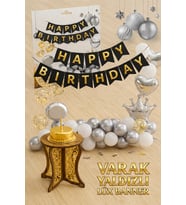 Altın Varak Yaldızlı Lüks Happy Birthday Banner - Siyah