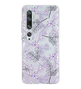Xiaomi Mi Note 10 Uyumlu Kapak Floral Lila Tasarımlı Şeffaf Silikon Kılıf