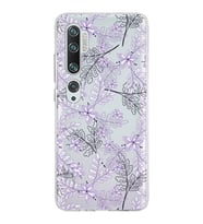 Xiaomi Mi Note 10 Uyumlu Kapak Floral Lila Tasarımlı Şeffaf Silikon Kılıf