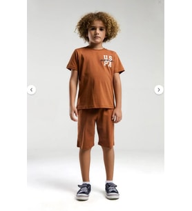 Aykidsclup U.S. Polo Assn Erkek Çocuk Kahverengi Bermuda Takım 2048-