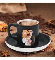 BK Gift Kişiye Özel Aile Karikatürlü Siyah Renk Türk Kahvesi Fincanı-3, Arkadaşa Hediye, Aileye Hediye, Yıl Dönümü Hediyesi