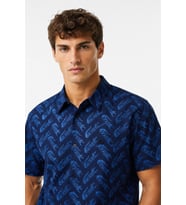 Lacoste Men's Relaxed Fit Navy Shirt Bol Kesim Erkek Kısa Kol Gömlek Lacivert