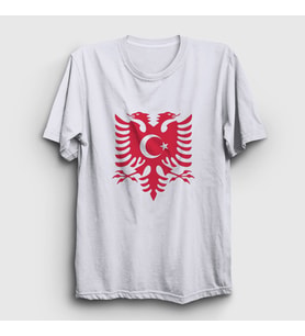 Presmono Unisex Beyaz Albania Türkiye Arnavutluk Bayrağı T-Shirt 495008tt (Beyaz)