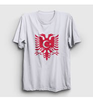 Presmono Unisex Beyaz Albania Türkiye Arnavutluk Bayrağı T-Shirt 495008tt (Beyaz)