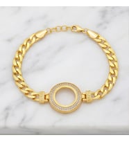 Altın Kaplama İmitasyon 2 Sıra Zirkon Taşlı Desenli Figaro Çeyrek Çerçeve Bileklik BLK-1169 (Gold)