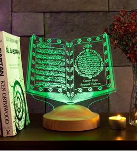 Eşe Dini Hediye, Manevi Hediye, Kuran-ı Kerim Kişiye Özel 3D Led Lamba, Ayetel Kürsi ve Bereket Dualı