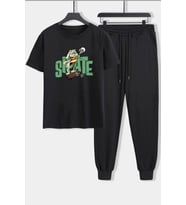 Unisex All Day Rabbit Baskılı 2'li Eşofman Takımı (Siyah)