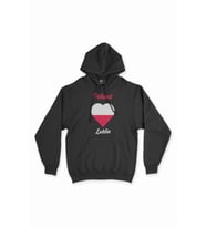 Lublin Polonya Bayraklı Kalpli Siyah Sweatshirt Hoodie