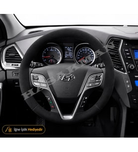 Hyundai Santa Fe 3 Dikme Direksiyon Kılıfı Alcantara Süet Monza Black DM 2012-2018