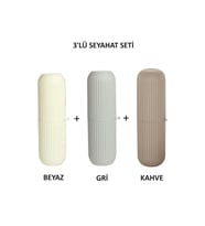 3' Li Beyaz - Gri - Kahve Seyahat Tipi Aksesuar Taşıma Kabı Gözlük Diş Macunu Makyaj F