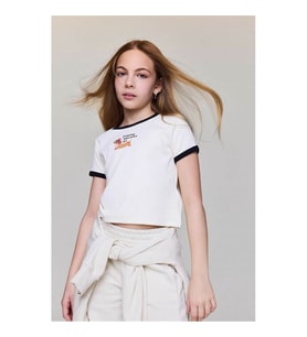 Defacto Slım Fıt Baskılı Fitilli Kaşkorse Ekru Kız Çocuk T-Shirt D8542A8/ER98