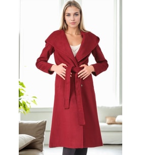 Z6679 DEWBERRY BAYAN PALTO-DÜZ BORDO