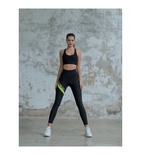 Versay Neon Yeşil Ve Kamuflaj Şeritli Siyah Toparlayıcı Spor Tayt