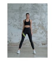 Versay Neon Yeşil Ve Kamuflaj Şeritli Siyah Toparlayıcı Spor Tayt
