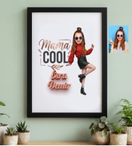 Kişiye Özel Karikatürlü Mama Cool Anneye Hediye Siyah Çerçeve Anneler Günü Hediyesi