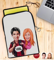 BK Gift Kişiye Özel Sevgililer Karikatürlü Taşınabilir Koruyucu Tablet Kılıfı & Organizer Çanta - Siyah-91