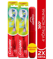 Colgate 360 Gelişmiş 4 Yönlü Koruma Orta Diş Fırçası  x 2 Adet + Diş Fırçası Kabı Hediye