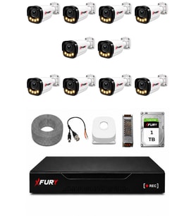 FURY 10 Kameralı Güvenlik Kamera Seti 4 Warm LED Gece Renkli Görüş 1 TB HDD