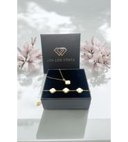 (ÖZEL KUTULU) 925 Ayar Gümüş Van Cleef Gold 2 Li Set Kolye Bileklik