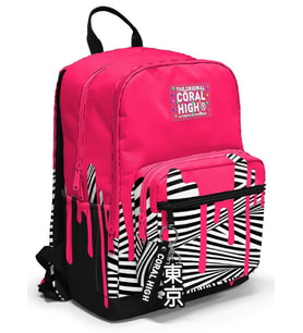 Coral High İlkokul ve Ortaokul Sırt Çantası - Kız Çocuk, Pembe Siyah Beyaz Boya Desenli, Dört Bölmeli (Çok Renkli)