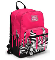 Coral High İlkokul ve Ortaokul Sırt Çantası - Kız Çocuk, Pembe Siyah Beyaz Boya Desenli, Dört Bölmeli (Çok Renkli)