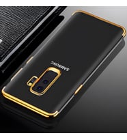 Galaxy A6 Plus 2018 Kılıf Dört Köşeli Lazer Silikon Kılıf (Gold)