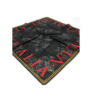 Logolu Desen Black Seri Twill Eşarp Eşarp Askısı ile Birlikte 90x90 cm Siyah Kır