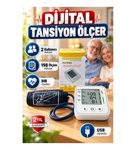 2 Kullanıcılı USB Uyumlu Dijital Tansiyon Ölçer 198 Ölçüm Hafızalı IHB Özellikli