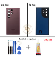Samsung S22 Ultra Bordo Arka Pil Kapağı Batarya Kapağı Lazer Kesim + Yapıştırıcı ve Vida Seti
