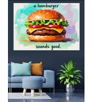 Suluboya Hamburger Yemek Sanatı Dekoratif Kanvas - Mdf Ahşap Tablo