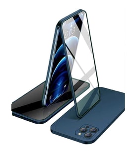 Apple iPhone 12 Pro Uyumlu 360 Derece Tam Kaplayan Cam Kapak Kılıf (Lacivert)