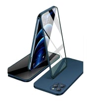 Apple iPhone 12 Pro Uyumlu 360 Derece Tam Kaplayan Cam Kapak Kılıf (Lacivert)
