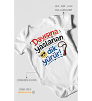 Dayısına yaslanan dik yürür Kısa Kollu Bebek Body %100 Pamuk