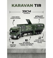 Oyuncak Tır Ve Karavan Seti Yeşil - 39cm Büyük Boy Metal Kupa Işıklı Sesli Çek Bırak Oyuncak Araba