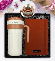 Kişiye Özel Çelik 700 ML Dereceli Termos & Kişiye Özel Kahverengi Defter Hediye Seti