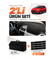 e-biz FIAT PUNTO EVO (2015-2021) Uyumlu Torpido Örtüsü + Tay Tüyü Bagaj Çantası Seti - Siyah - FI017