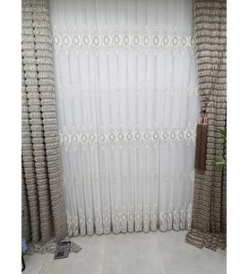 NİVEMESHOME 3767 SERAP GOLD 1/3 PİLELİ BAMBU TÜL PERDE